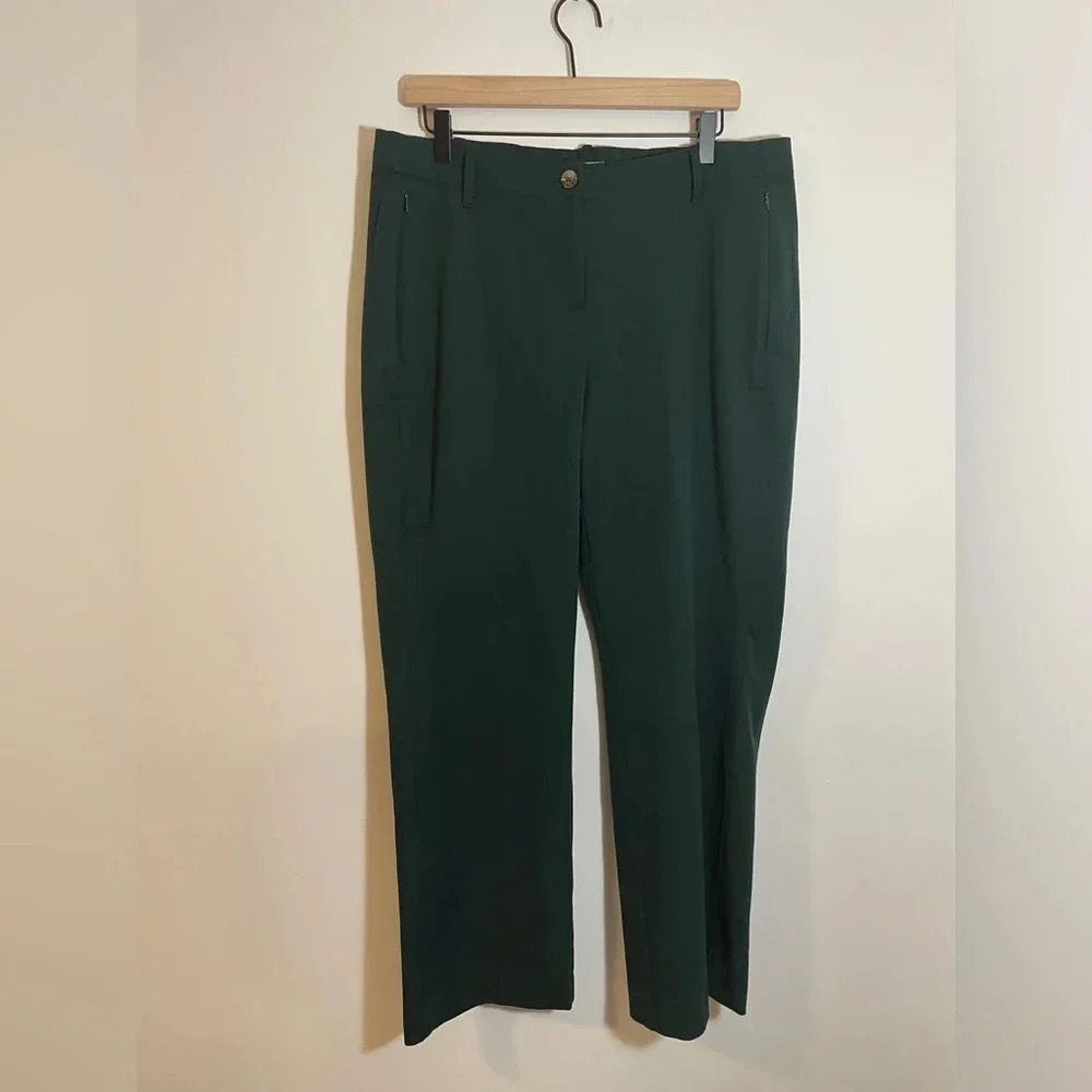 J Jill Green Straight/Wide Leg Pants, Elastic Back Waist Zippered Front Pockets